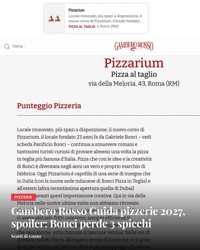 Auto spoiler o prove di stampa? Sul sito del Gambero Rosso appaiono le schede delle pizzerie inserite nella Guida all…