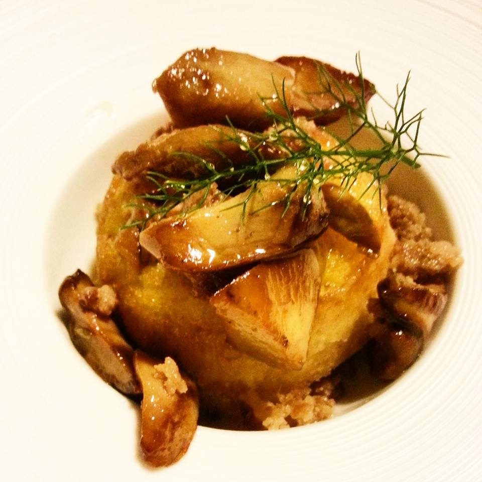 tortino di polenta formaggi di capra ndoja e porcini