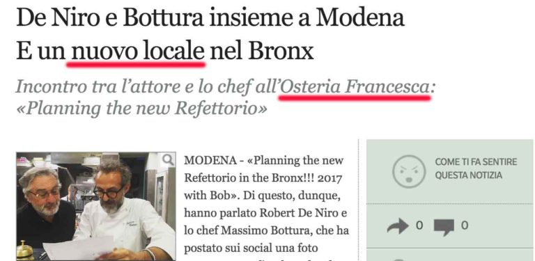 Corriere: non è Francesca e il Refettorio non è (solo) un ristorante di Massimo Bottura nel Bronx