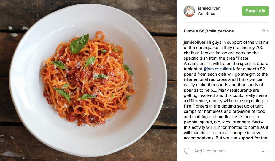 Terremoto Amatrice. Jamie Oliver e tutte le possibilità che avete di aiutare con un piatto di amatriciana