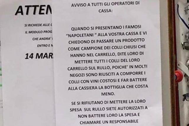 Esselunga. Attenti ai &#8220;napoletani&#8221;, avviso che sa di razzismo a tacere che alla cassa può stare solo una donna