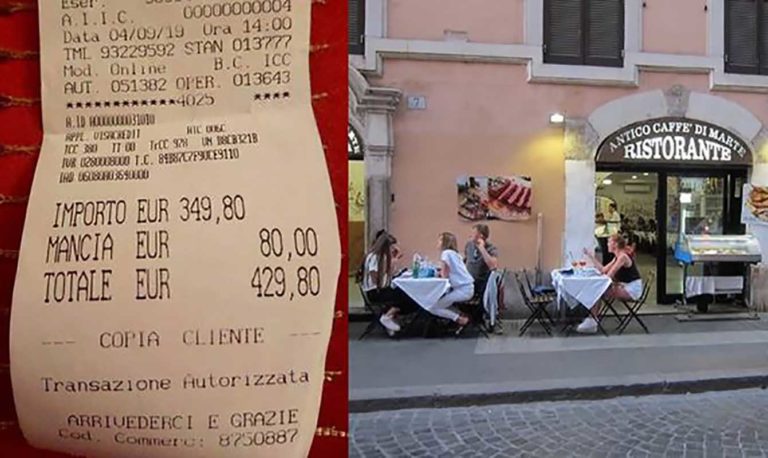 Maxi scontrino da 429,80 € per due spaghetti al cartoccio a Roma