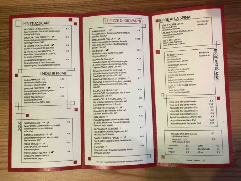 Menu e prezzi della nuova pizzeria che Giovanni Santarpia apre a Firenze