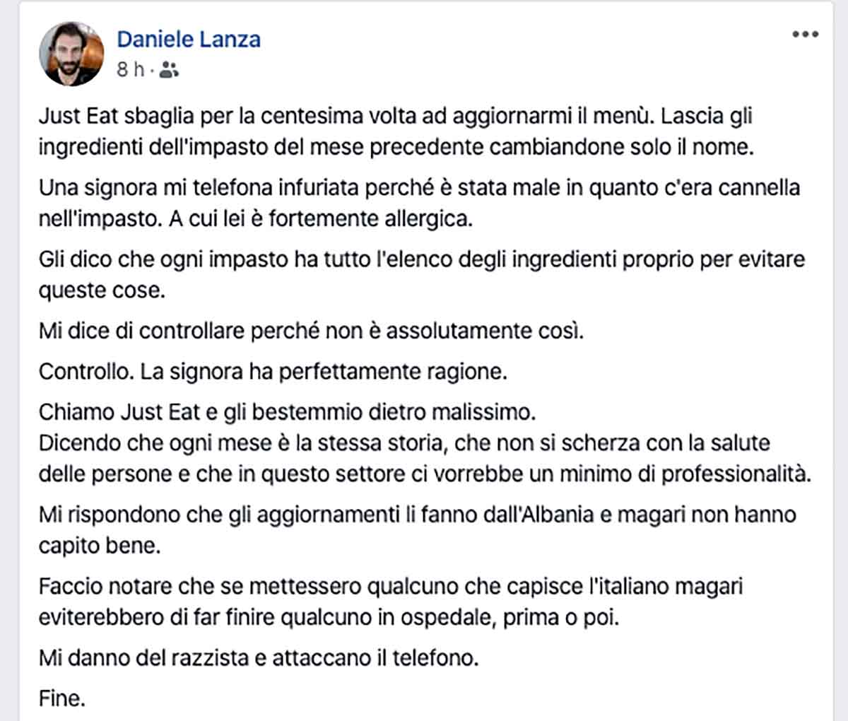 Just Eat risponde sulla questione pizza sbagliata e razzismo