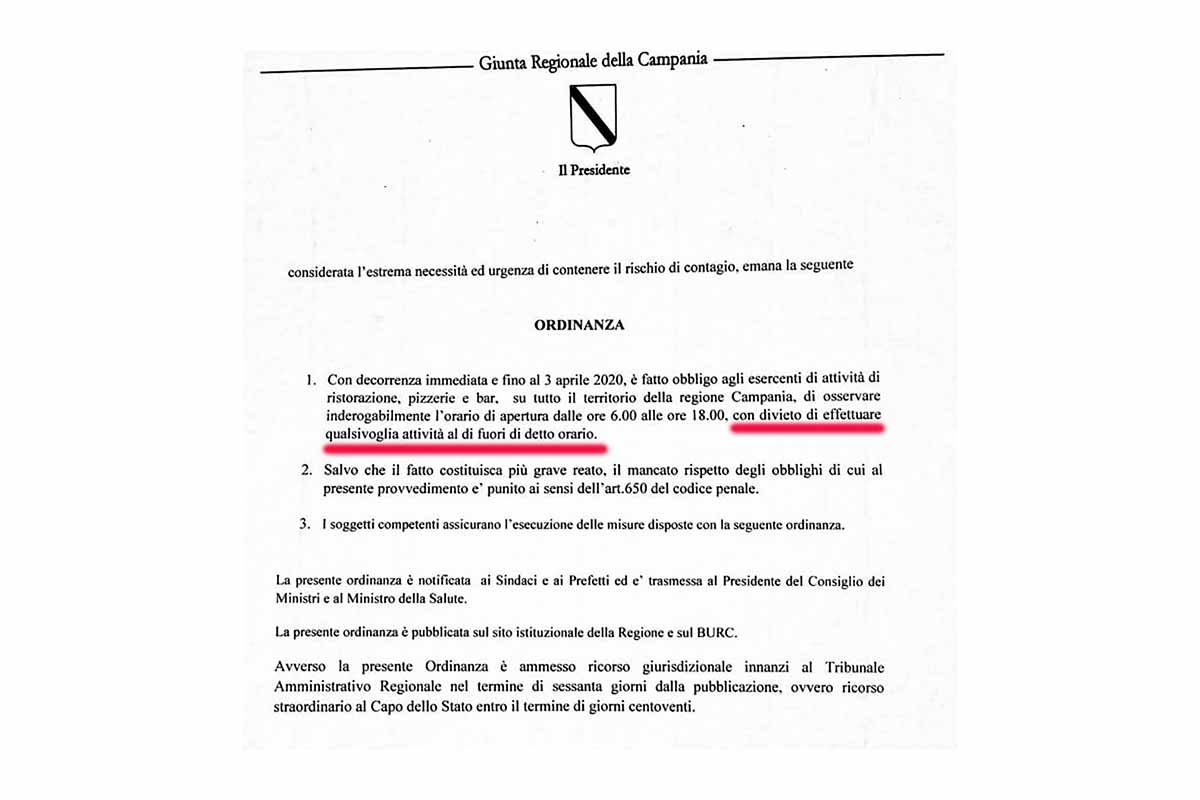 Coronavirus in Campania. Ordinanza vieta le pizze dopo le 18