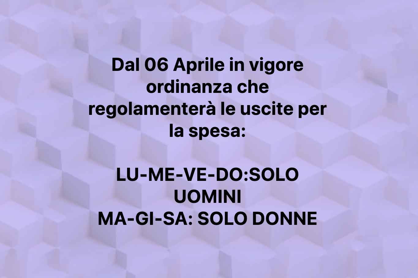 Coronavirus. Il paese vieta la spesa in base al sesso e ai giorni