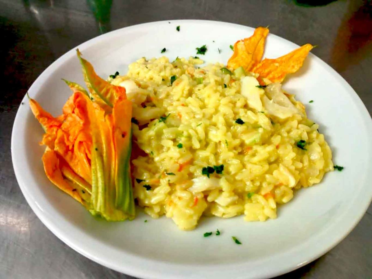 risotto fiori di zucca  e baccalà