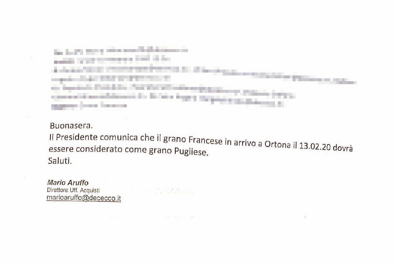 De Cecco: grano francese, non pugliese. Inchiesta sui vertici del pastificio