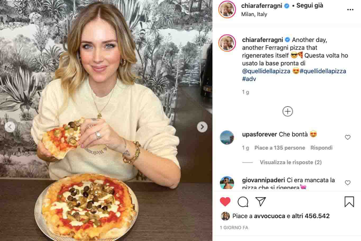 Chiara Ferragni ama la pizza precotta di Quelli della Pizza