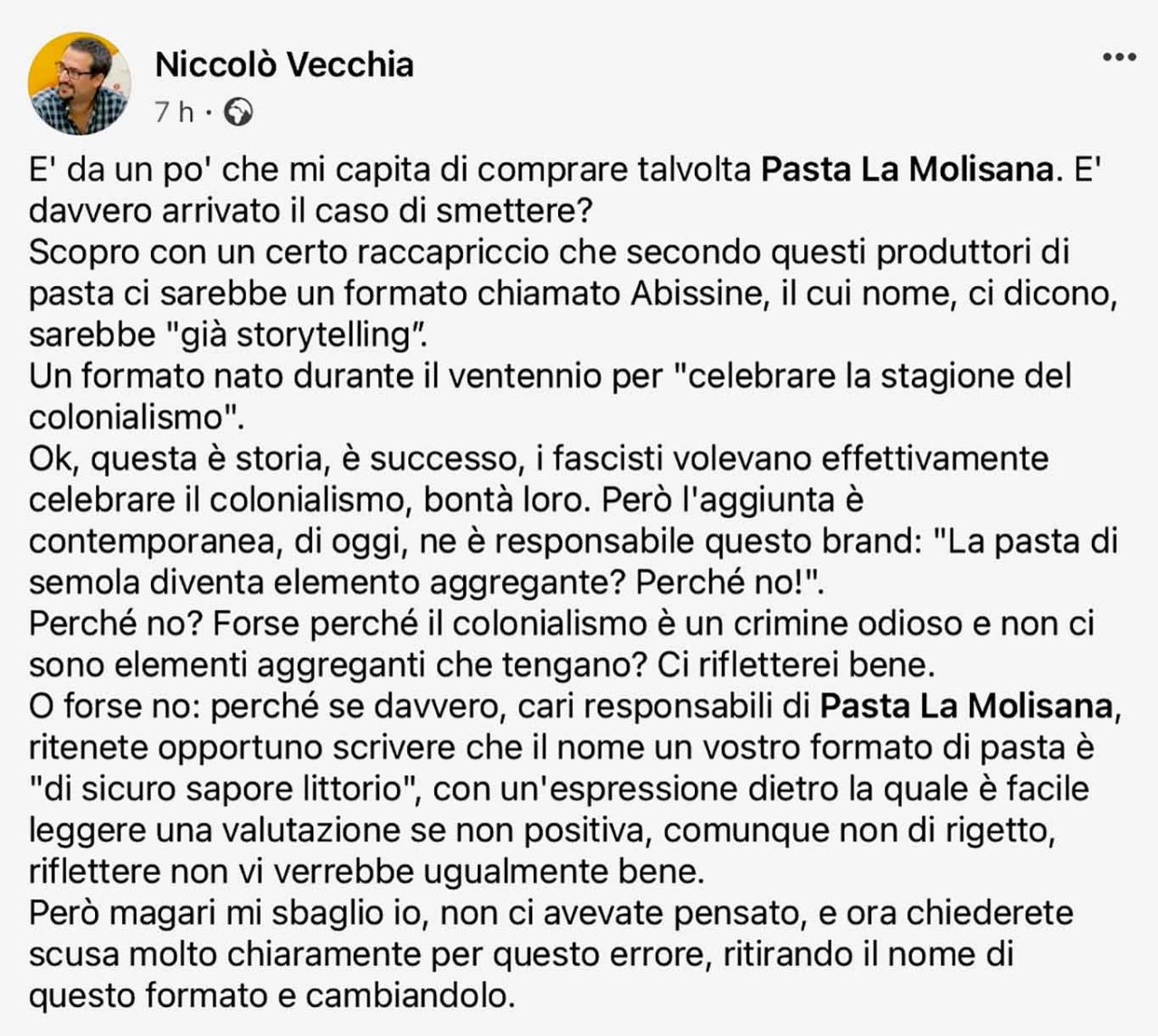 pasta La Molisana post Facebook