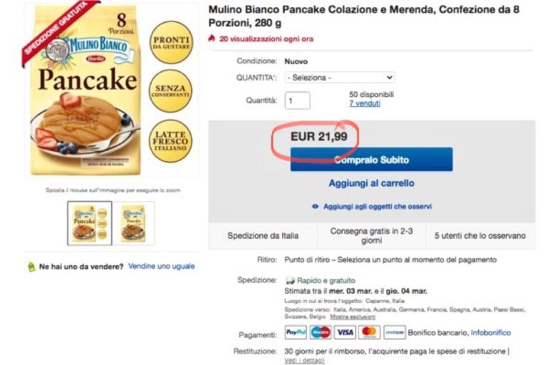 Pancake Mulino Bianco: la prova costa 21,99 euro. Ma Barilla dice 2,49 €