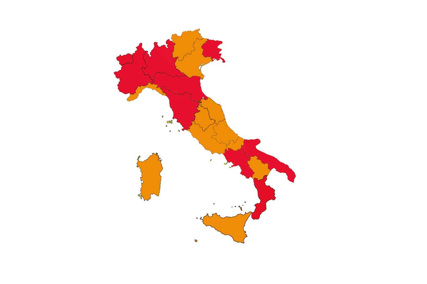 Italia arancione e rossa da oggi. I ristoranti non aprono prima del 26 aprile