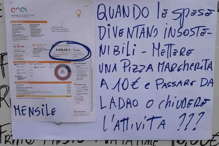 La bolletta della luce allegata al menu e la pizza margherita vola a 10 euro