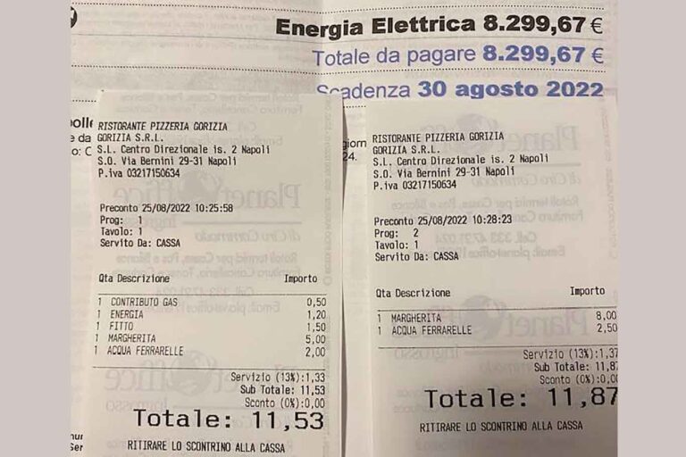 Bollette e prezzo della pizza margherita a 8 €, ma c&#8217;è un perché