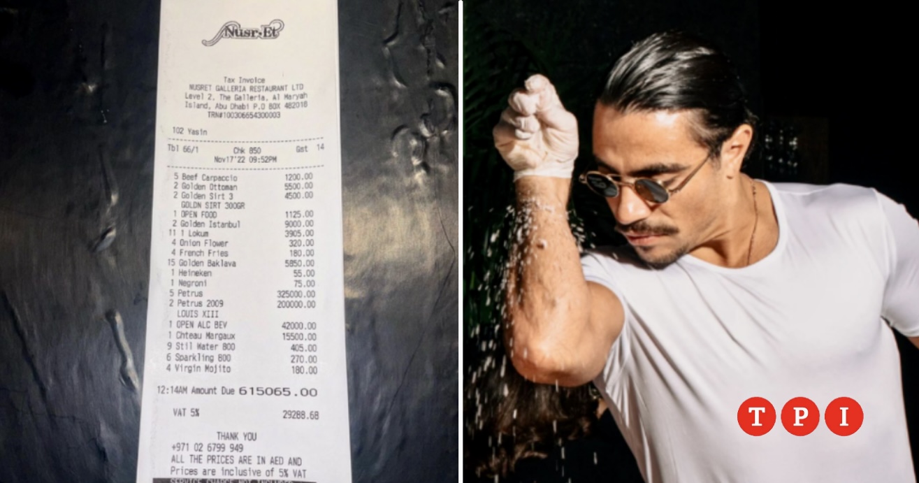 Riecco Salt Bae: scontrino da 161.000 €, vino Petrus per 52.000 €