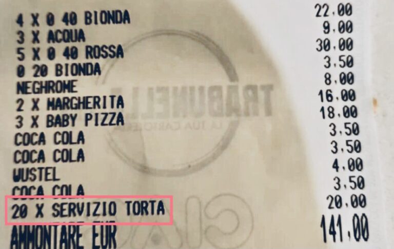 Palermo: per tagliare e servire la torta 20 € in più nello scontrino  