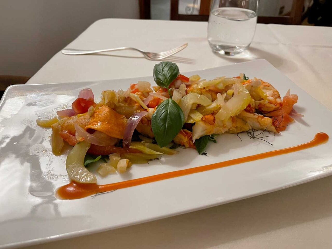 catalana di crostacei al ristorante Il Posticino Hotel de la Poste a Cortina