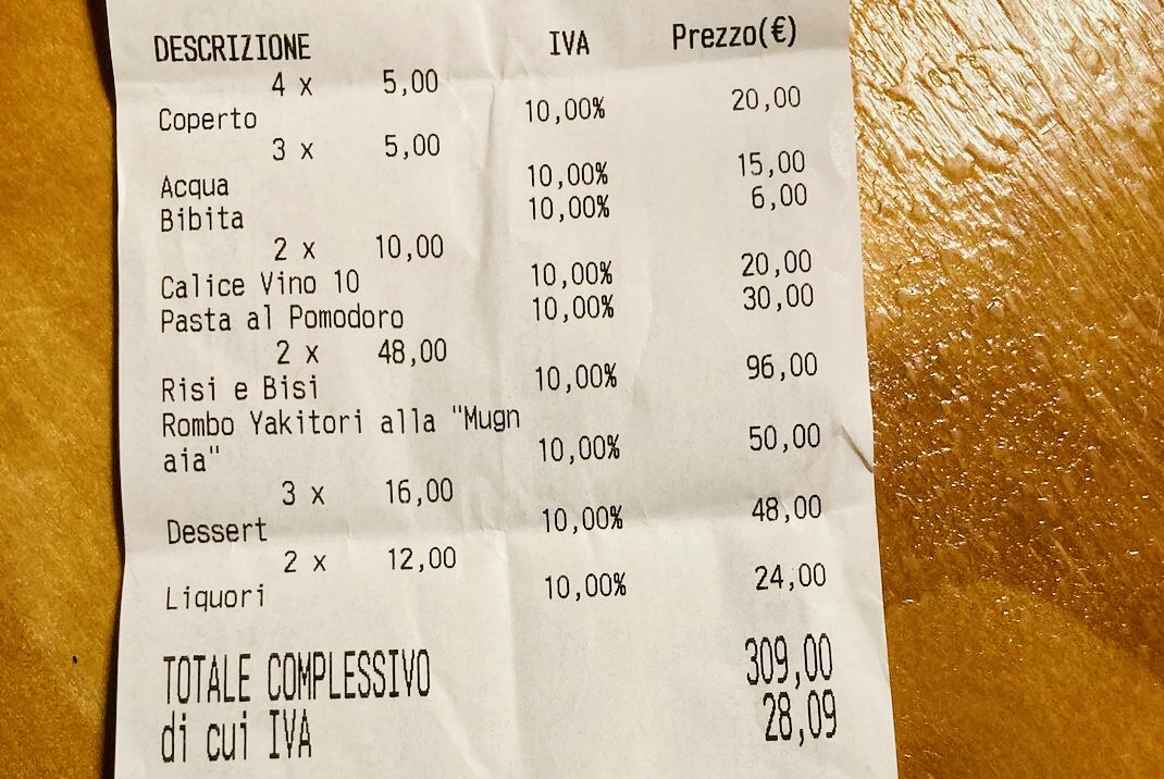 Venezia: lo scontrino da 300 € scatena Cateno, uscito con la fame