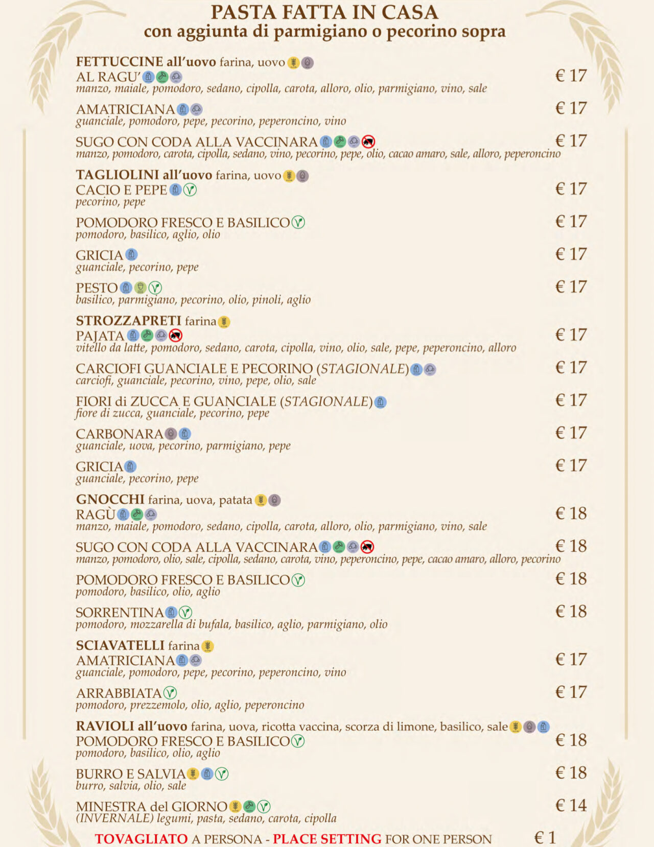 Osteria da Fortunata Roma Menu