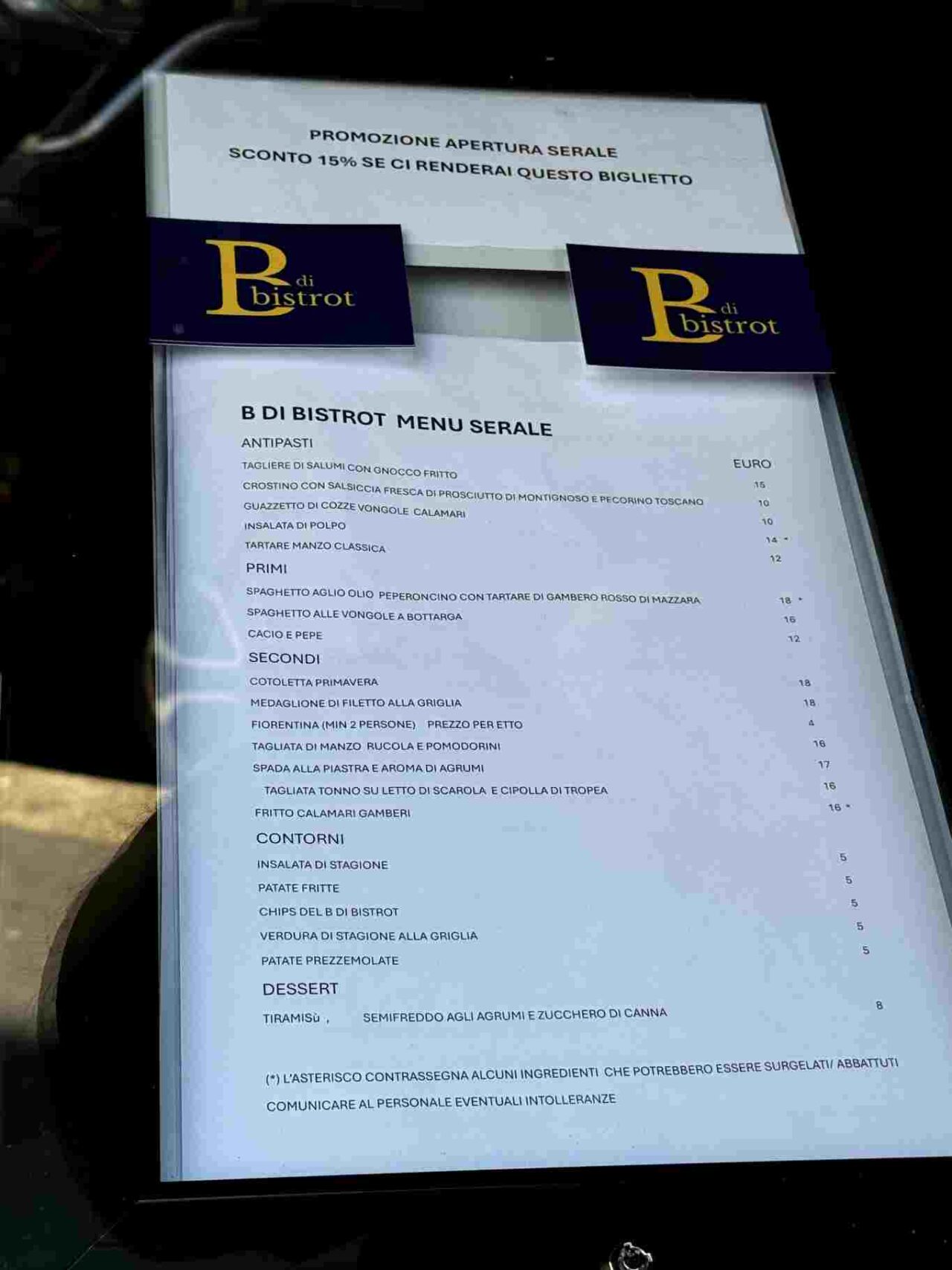 b di bistrot menu