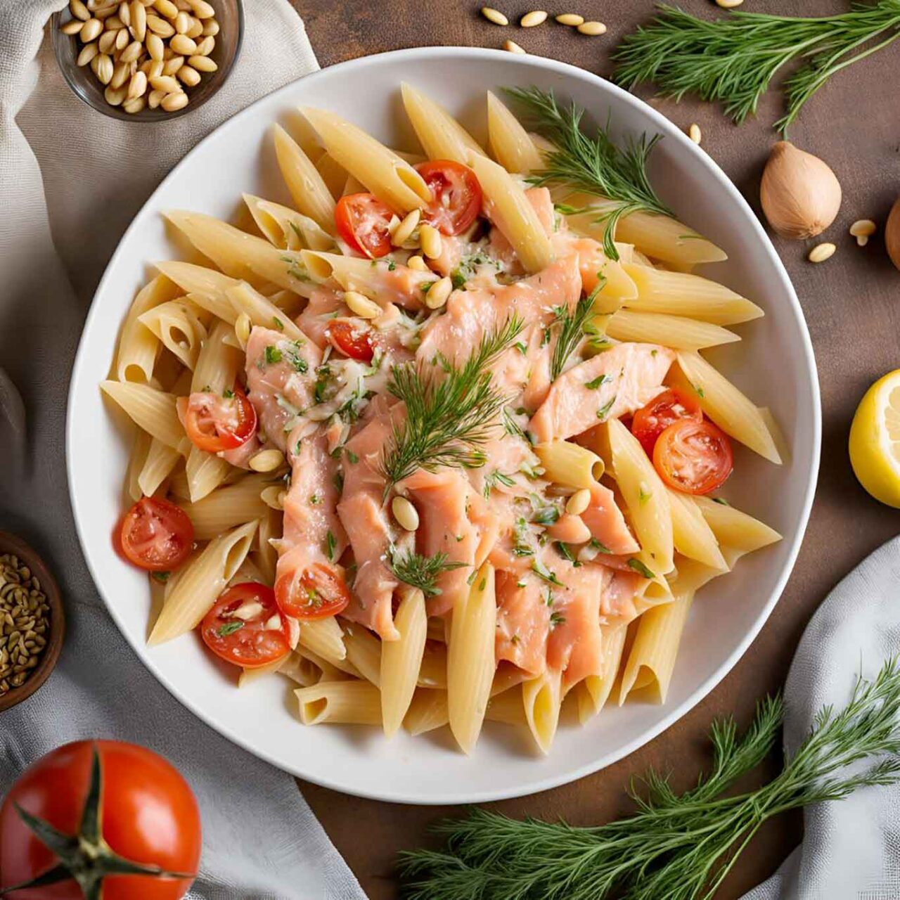 la pasta fredda con il salmone