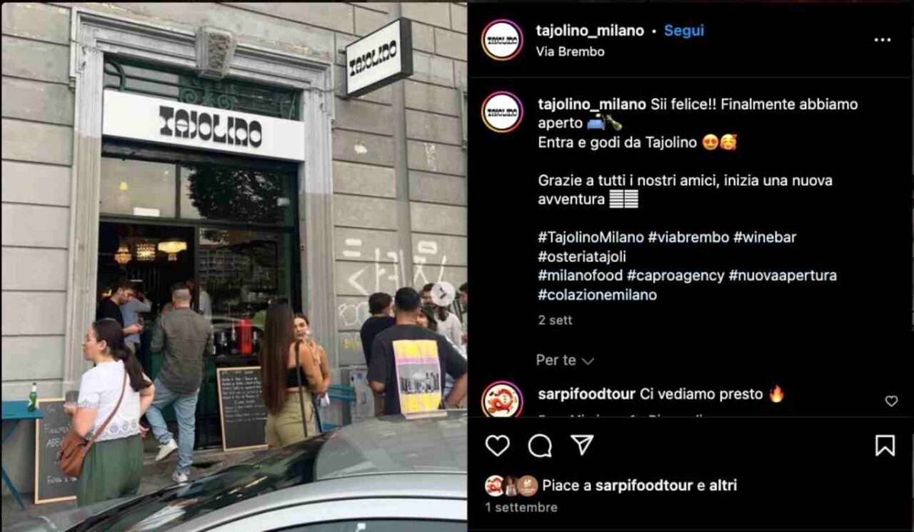 tajolino apertura nuova settembre milano