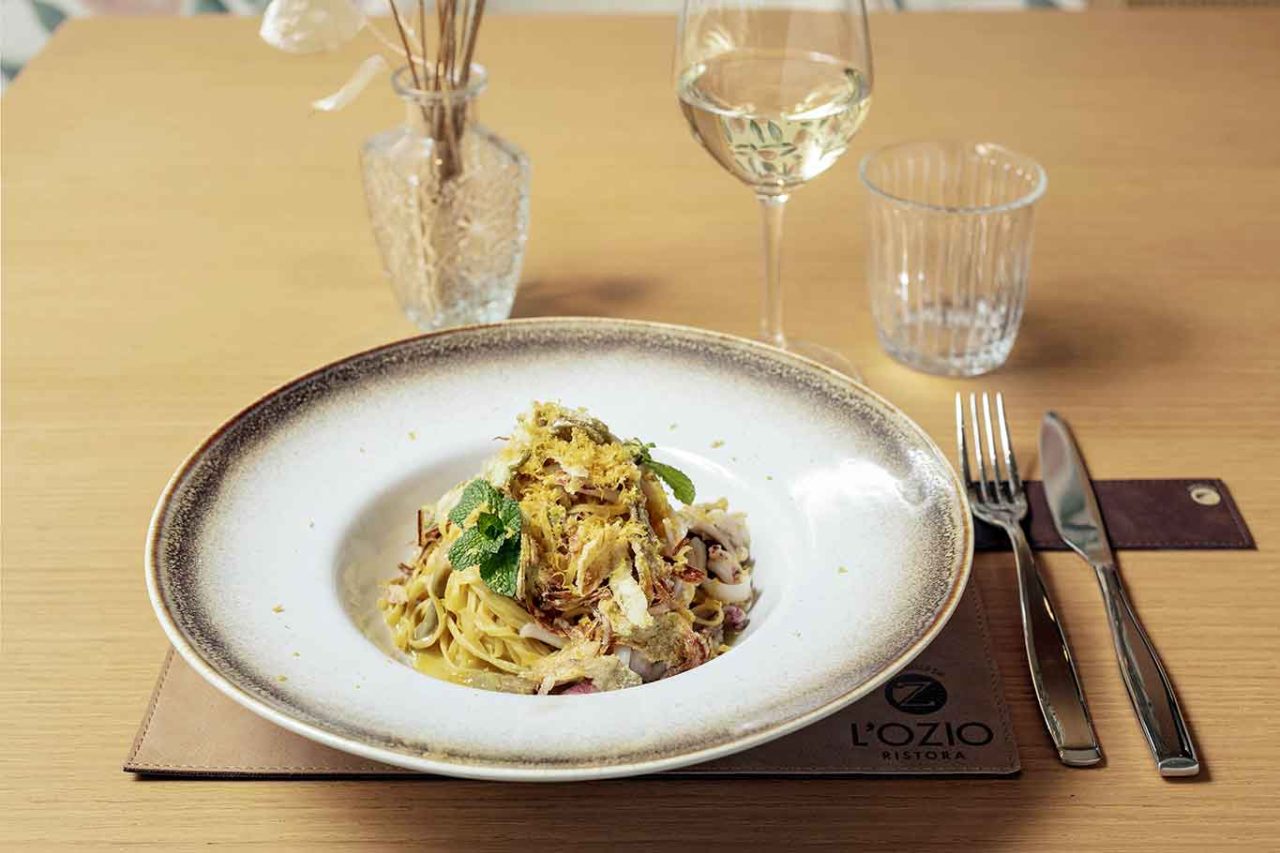 i tagliolini con i carciofi del ristorante L'Ozio Ristora in via Ugo Ojetti a Roma