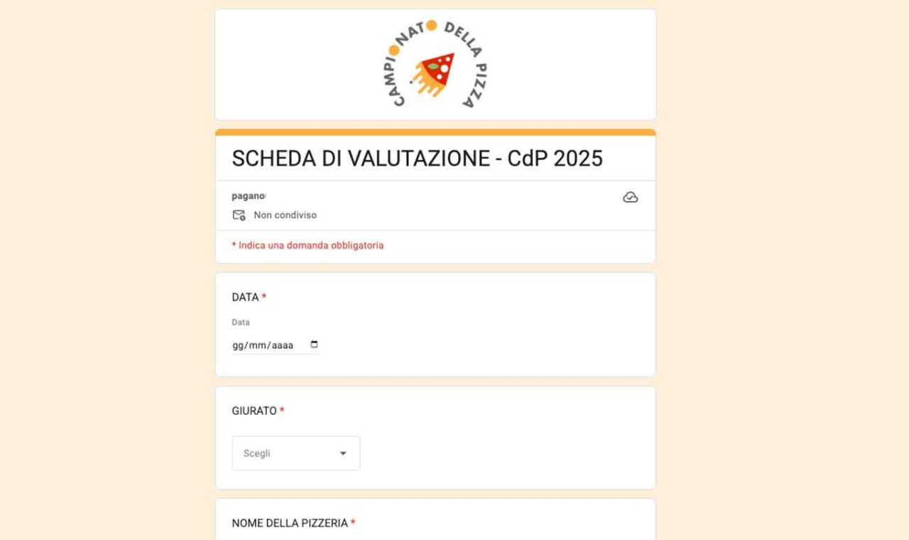 scheda di valutazione del Campionato della Pizza 2025