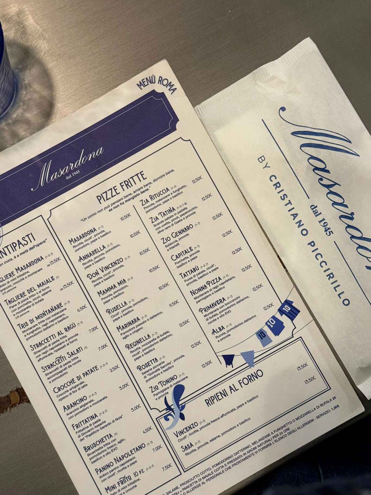 menu e prezzi della pizzeria La Masardona a Roma 