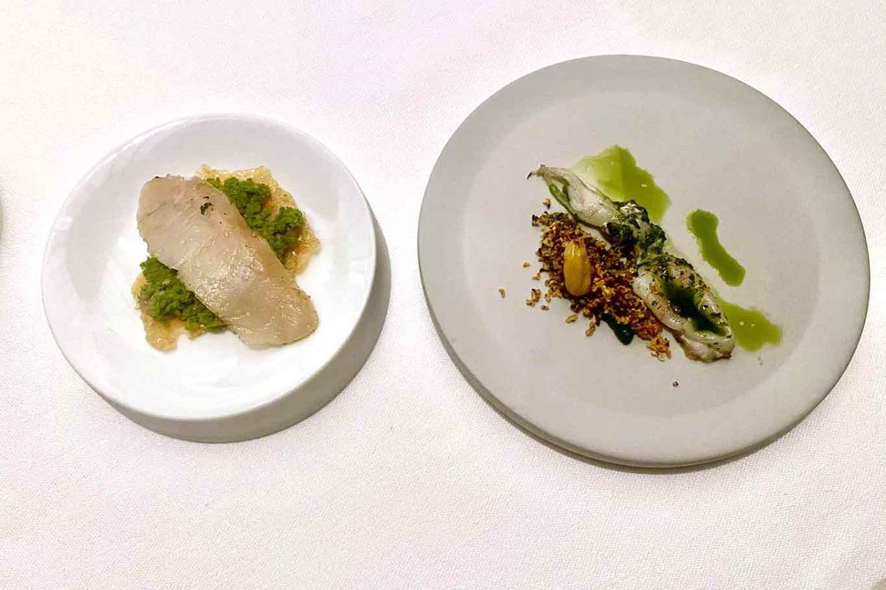 salmerino e calamaretto spillo al ristorante 3 stelle Michelin La Pergola di Roma con Heinz Beck